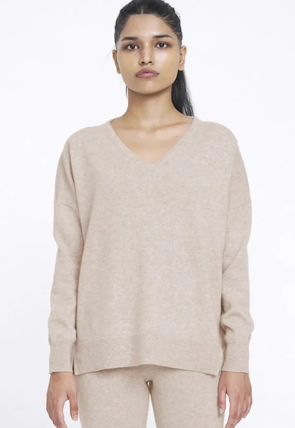 Sale N.29 Cashmere Oversized V Neck - Champagne Women Knitwear