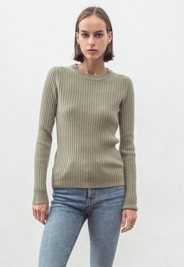 Online N.289 Cashmere Ribbed Long Sleeve Tee - Dark Moss Women Knitwear