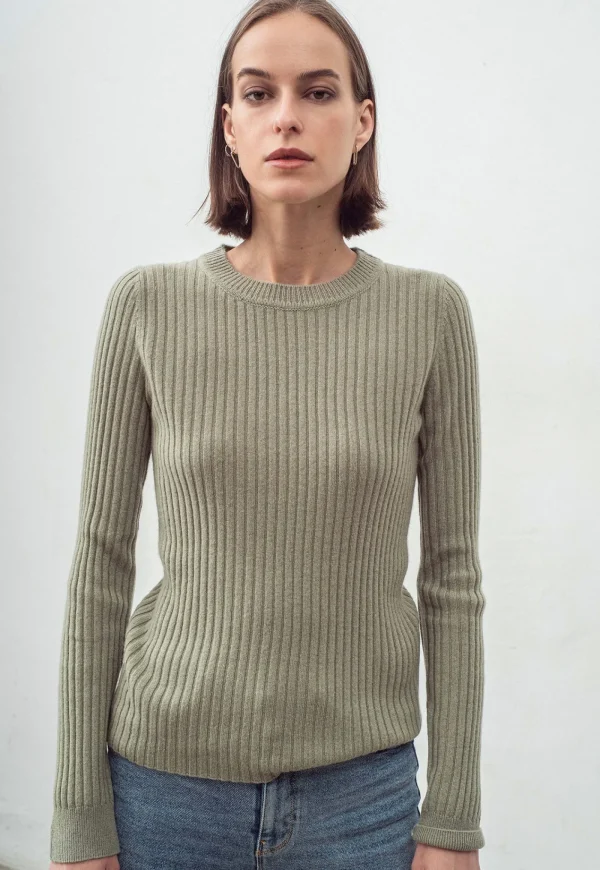 Online N.289 Cashmere Ribbed Long Sleeve Tee - Dark Moss Women Knitwear