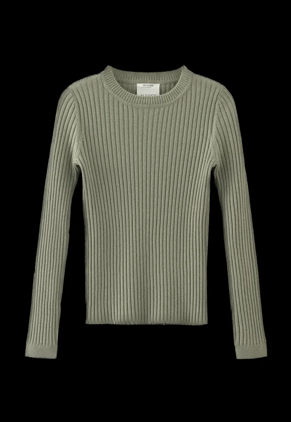 Online N.289 Cashmere Ribbed Long Sleeve Tee - Dark Moss Women Knitwear