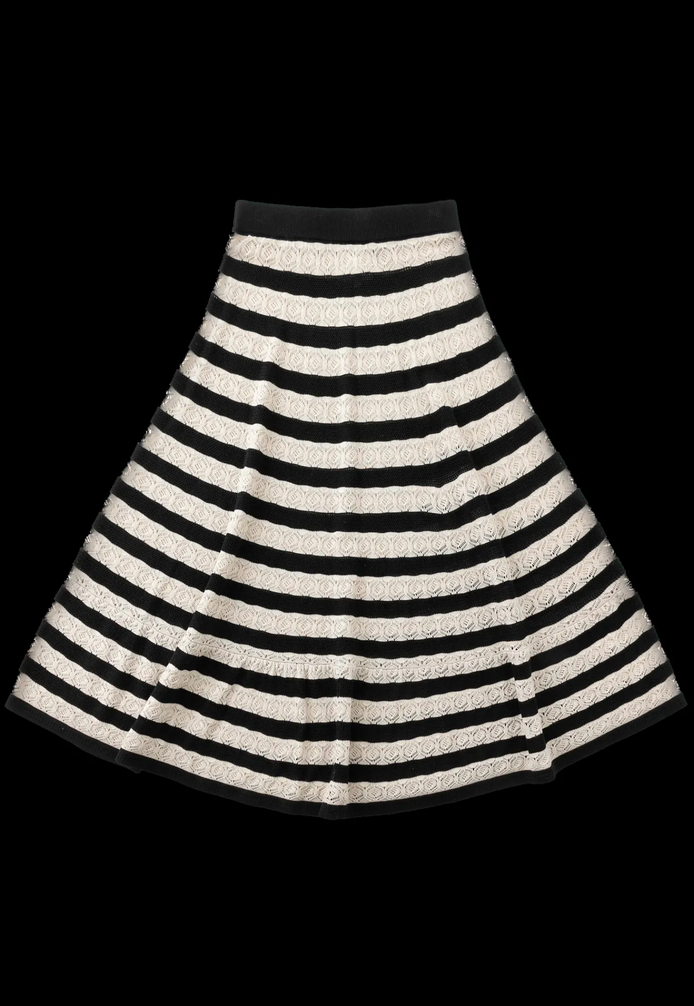 n_lace_knit_striped_flare_0.webp Fashion N.297 Lace Knit Striped Flared Skirt - Black Stripe Women Skirts