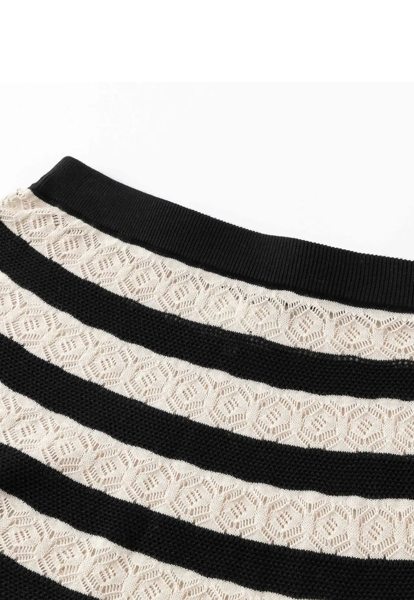 n_lace_knit_striped_flare_1.webp Fashion N.297 Lace Knit Striped Flared Skirt - Black Stripe Women Skirts