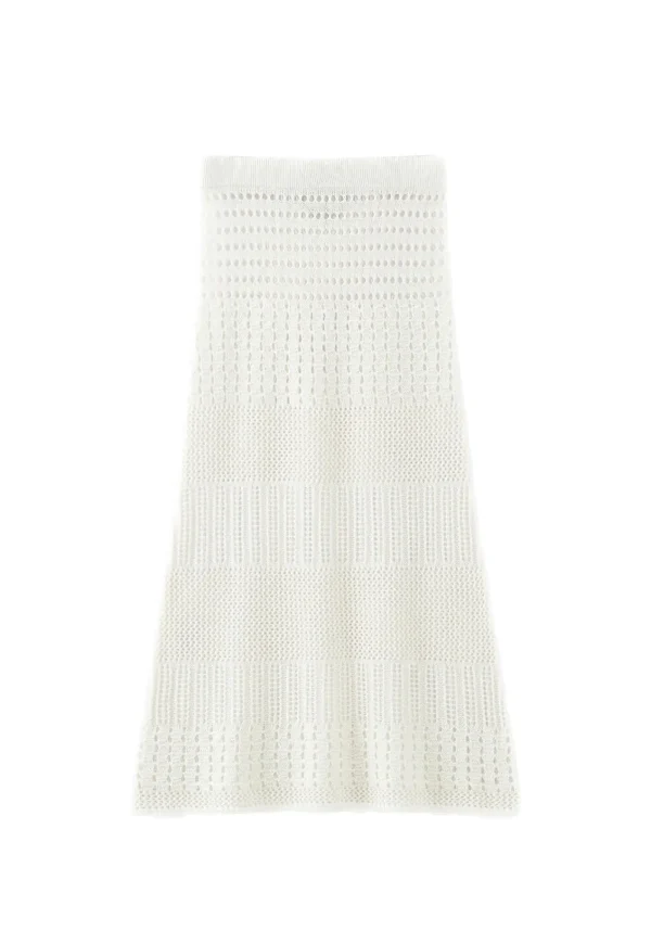Online N.253 White Stripe Mock Crochet Skirt - Ivory Women Skirts