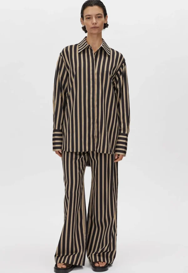 Online Novella Shirt - Black/Bronze Stripe Women Tops & Tees
