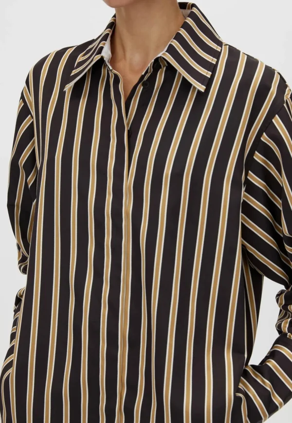 Online Novella Shirt - Black/Bronze Stripe Women Tops & Tees