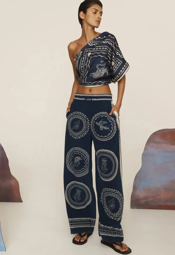 Outlet Oceane Silk Pant - Blue Women Pants