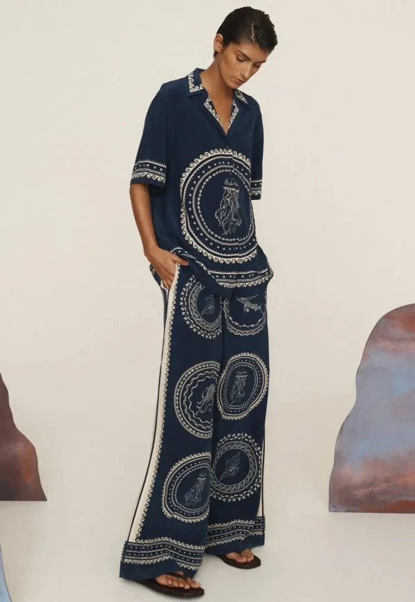 Outlet Oceane Silk Pant - Blue Women Pants