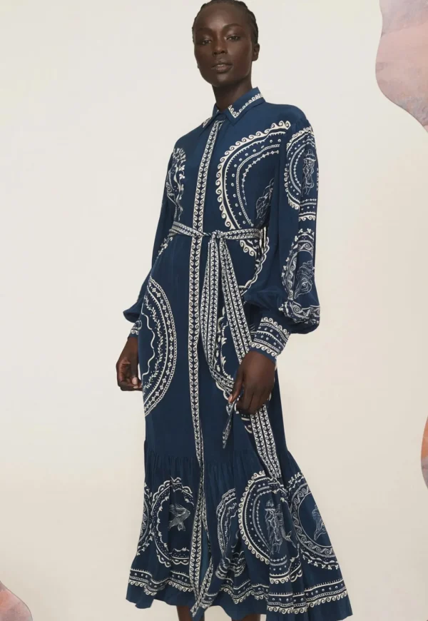 Outlet Oceane Silk Shirtdress - Blue Women Dresses