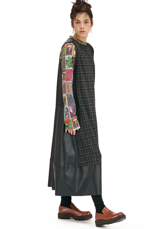 Online Optional Dress - Pleather Brown Check Women Dresses