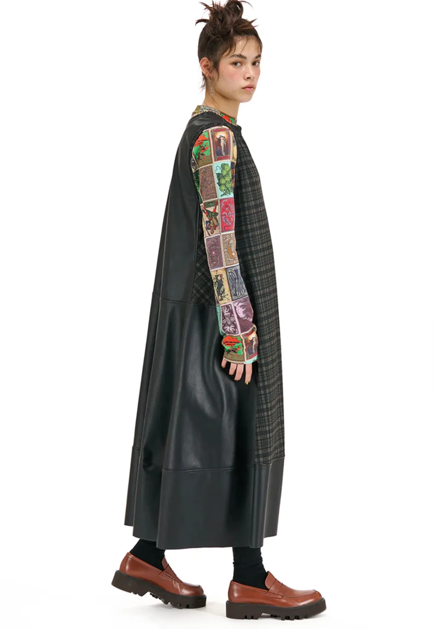 optional_dress__pleather__2.webp Online Optional Dress - Pleather Brown Check Women Dresses