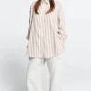 Fashion Oversized Walker Shirt - Rose/Coffee Stripe Women Tops & Tees