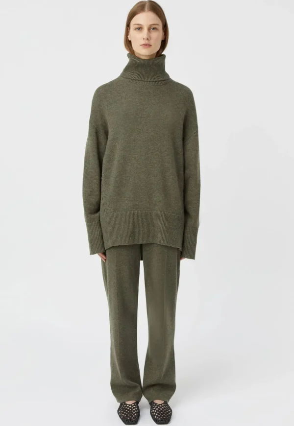 Discount Pascal Cashmere Blend Turtleneck - Army Green Women Knitwear
