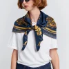 Clearance Porcelain Plate Classic Silk Scarf - Navy/Antique Gold Women Scarves | Scarves