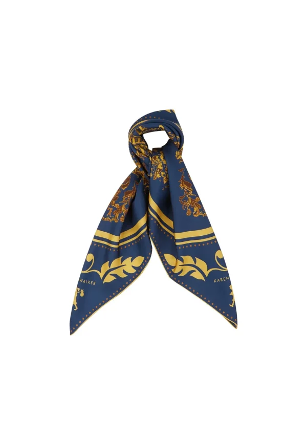 Clearance Porcelain Plate Classic Silk Scarf - Navy/Antique Gold Women Scarves | Scarves