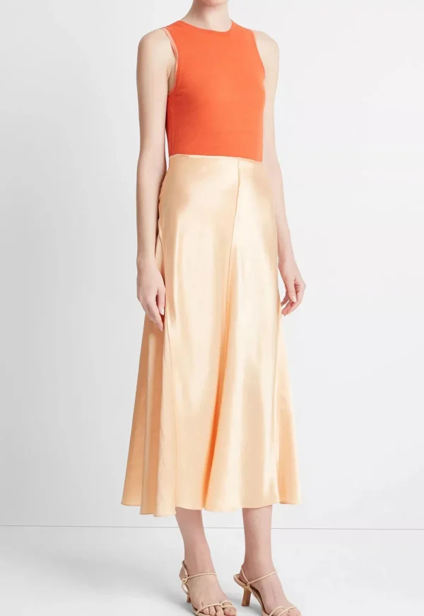 Sale Raw Edge Panelled Slip Skirt - Cantaloupe Women Skirts