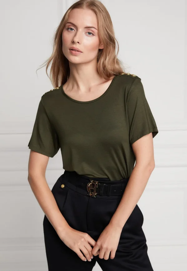 Discount Relaxed Fit Crew Neck Tee - Khaki Women Tops & Tees