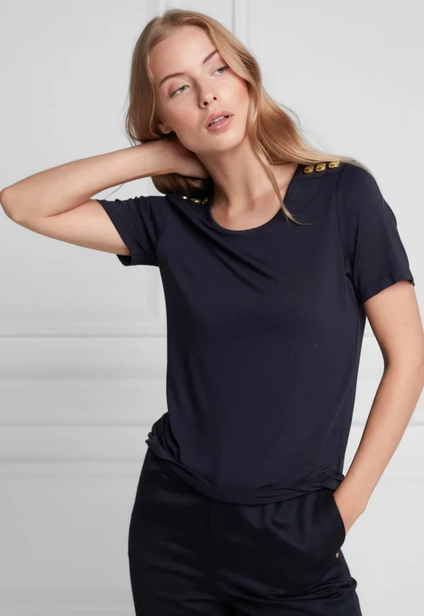 Discount Relaxed Fit Crew Neck Tee - Navy Women Tops & Tees