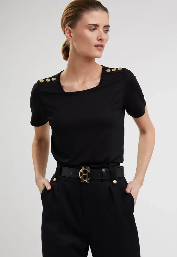 Best Relaxed Fit Crew Neck Tee - Black Women Tops & Tees