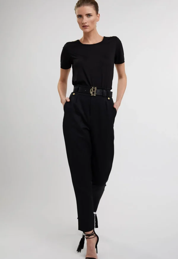 Best Relaxed Fit Crew Neck Tee - Black Women Tops & Tees