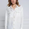 New Relaxed Fit Military Shirt - Cream Women Tops & Tees