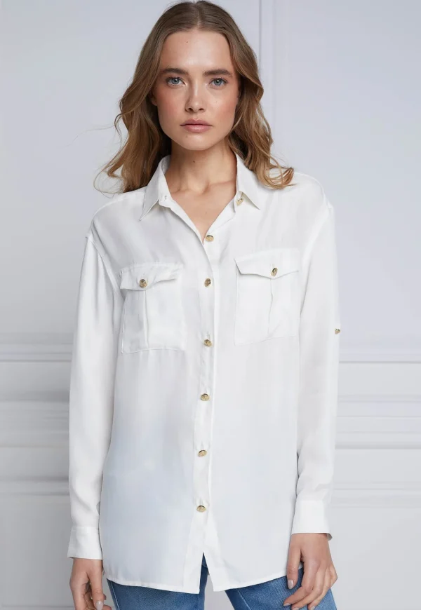 New Relaxed Fit Military Shirt - Cream Women Tops & Tees