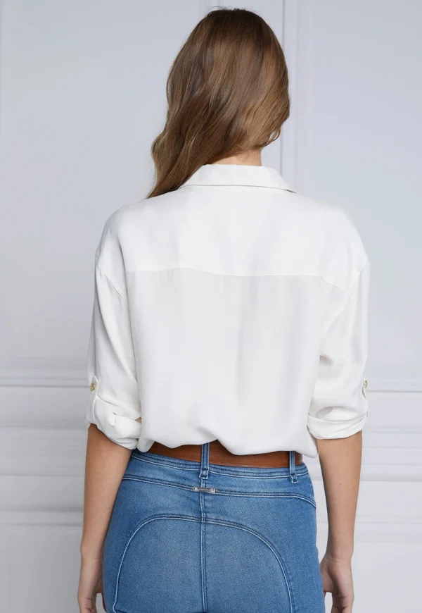 New Relaxed Fit Military Shirt - Cream Women Tops & Tees