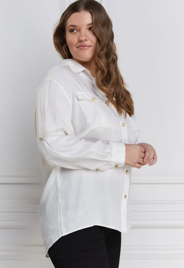 New Relaxed Fit Military Shirt - Cream Women Tops & Tees