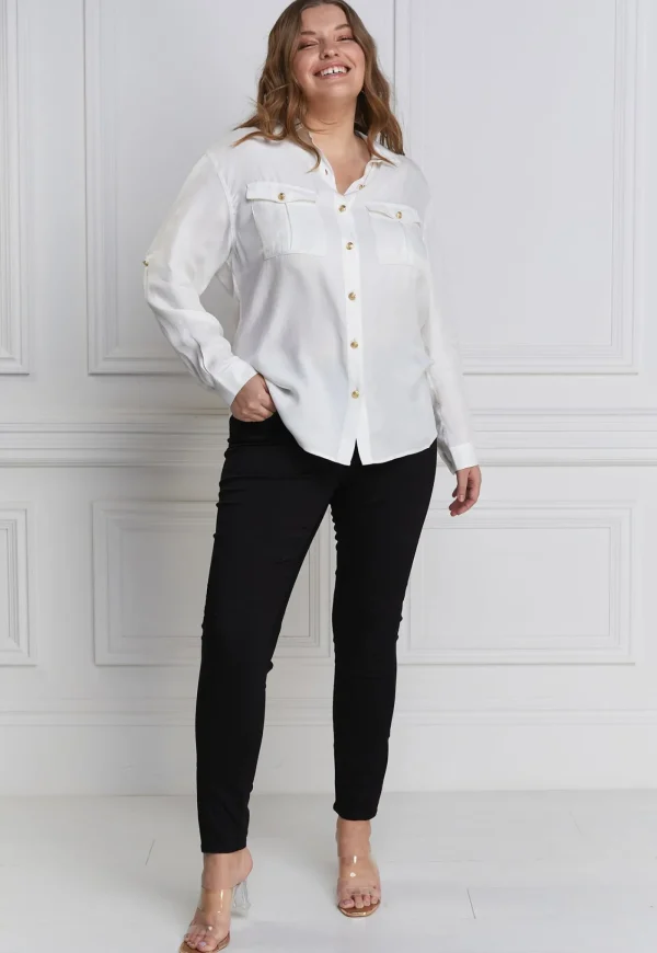 New Relaxed Fit Military Shirt - Cream Women Tops & Tees