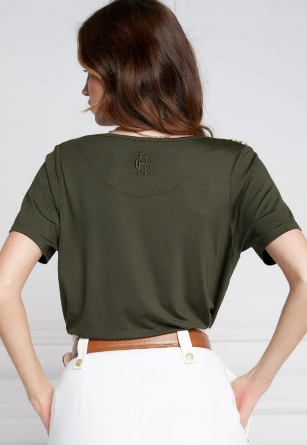 New Relaxed Fit V Neck Tee - Khaki Women Tops & Tees