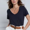 Hot Relaxed Fit V Neck Tee - Navy Women Tops & Tees
