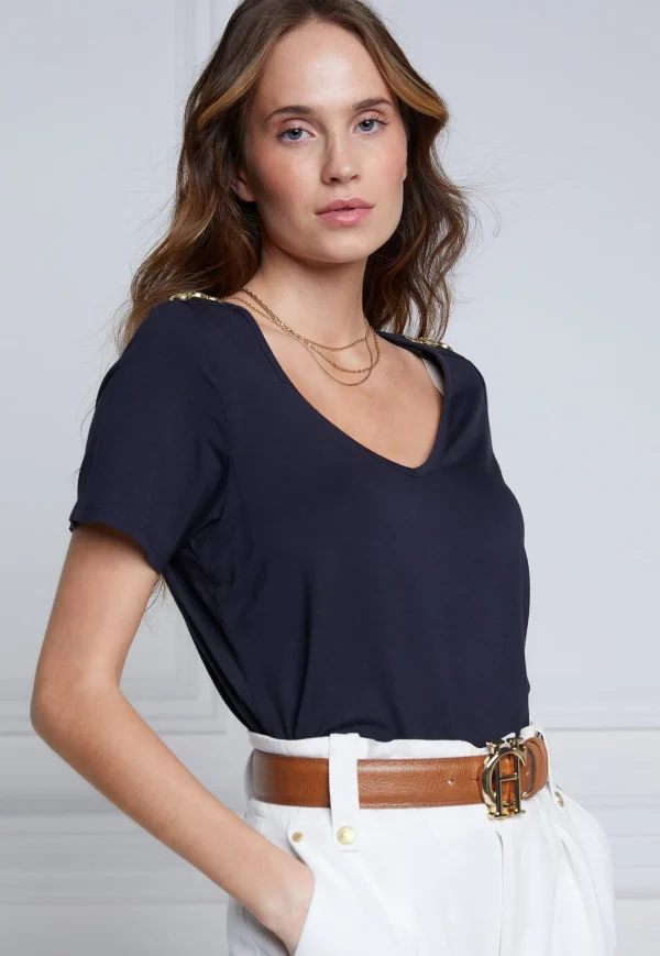 Hot Relaxed Fit V Neck Tee - Navy Women Tops & Tees