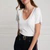 Fashion Relaxed Fit V Neck Tee - White Women Tops & Tees