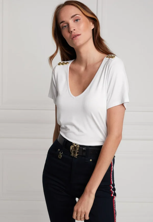 Fashion Relaxed Fit V Neck Tee - White Women Tops & Tees