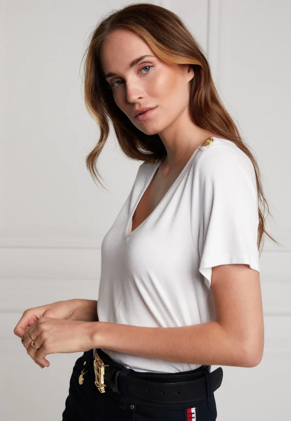 Fashion Relaxed Fit V Neck Tee - White Women Tops & Tees