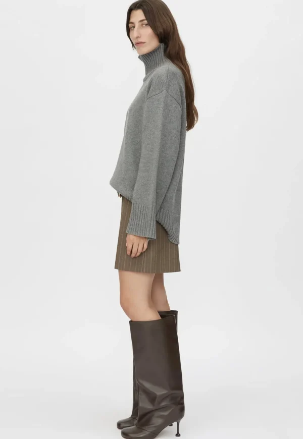 Clearance Romeo 2.0 Funnel Neck - Grey Melange Women Knitwear