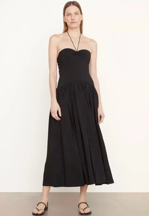 Discount Ruched Halter Neck Dress - Black Women Dresses