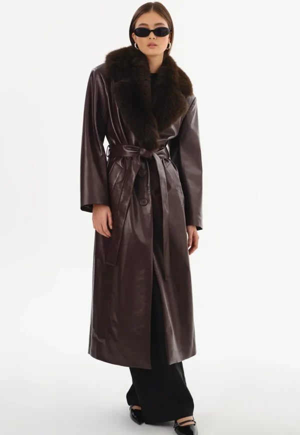 New Sarita Recycled Leather Maxi Coat - Mahogany Women Coats