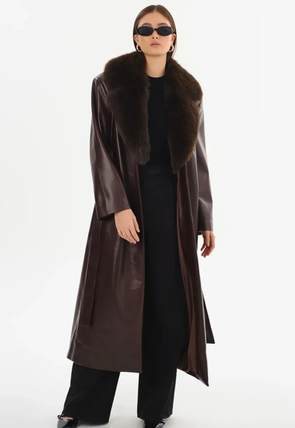 New Sarita Recycled Leather Maxi Coat - Mahogany Women Coats