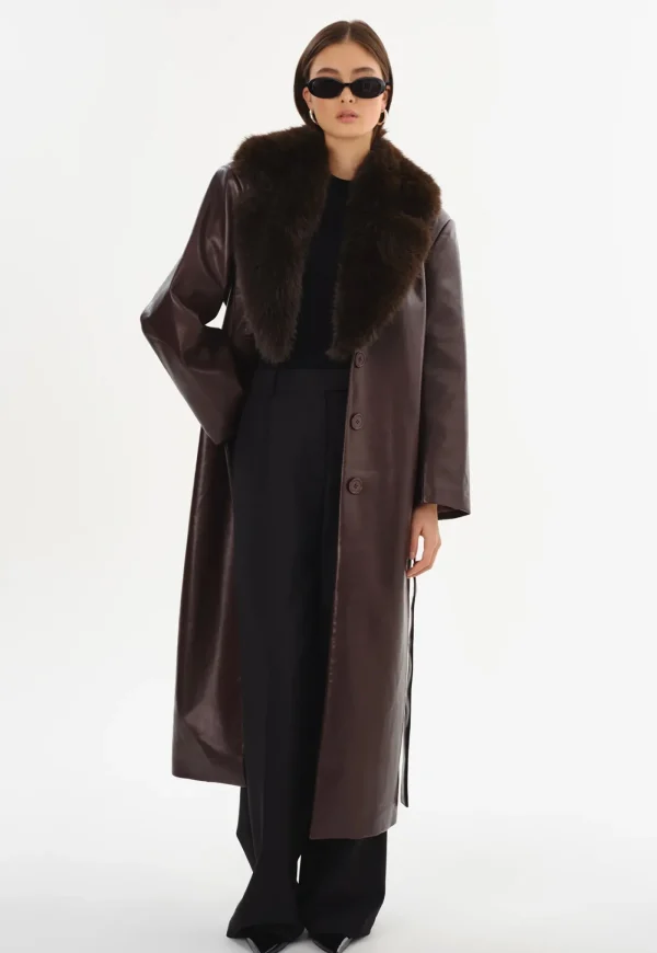 New Sarita Recycled Leather Maxi Coat - Mahogany Women Coats