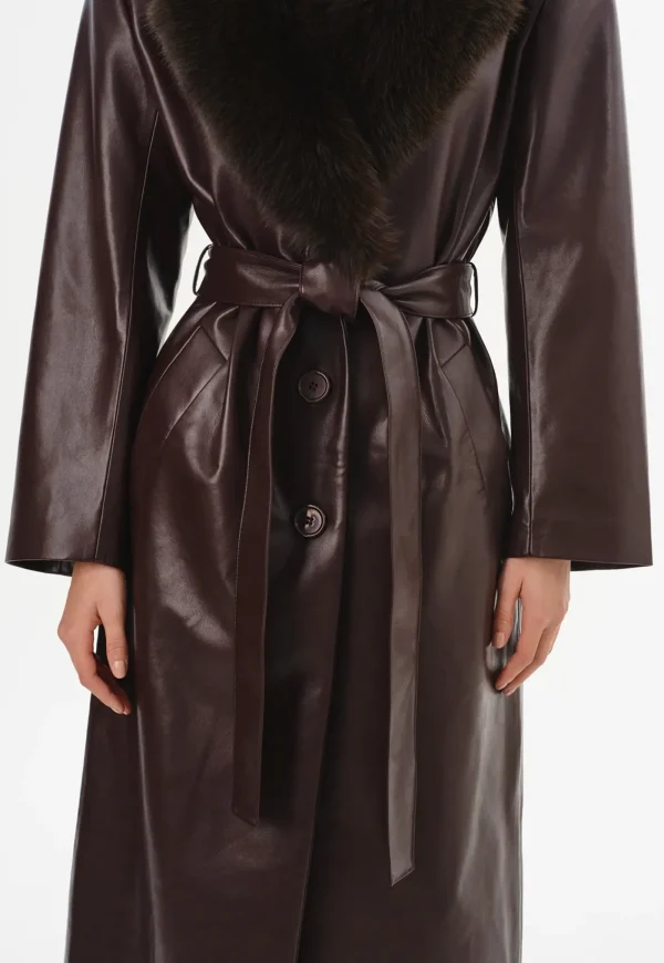 New Sarita Recycled Leather Maxi Coat - Mahogany Women Coats