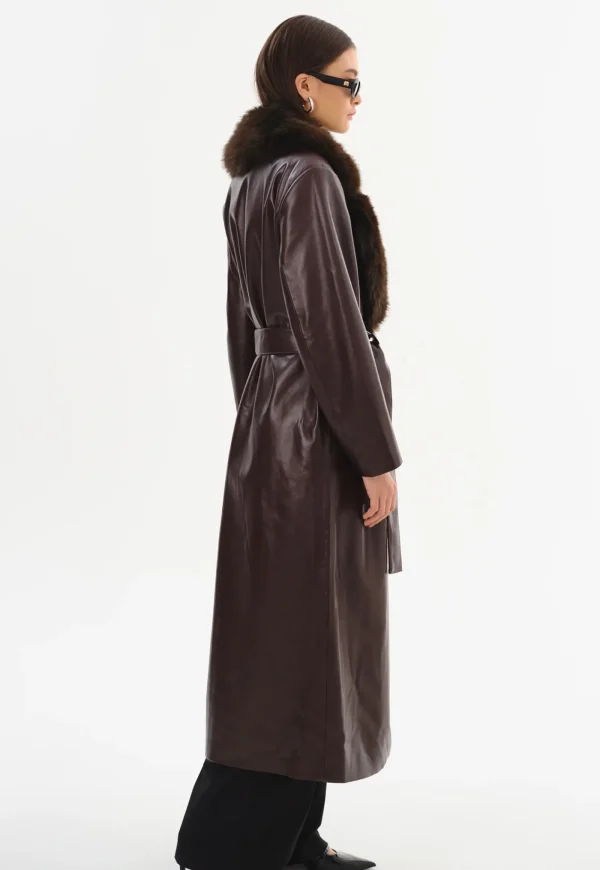 New Sarita Recycled Leather Maxi Coat - Mahogany Women Coats