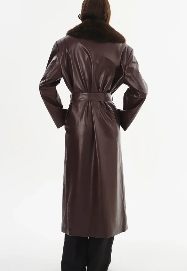 New Sarita Recycled Leather Maxi Coat - Mahogany Women Coats