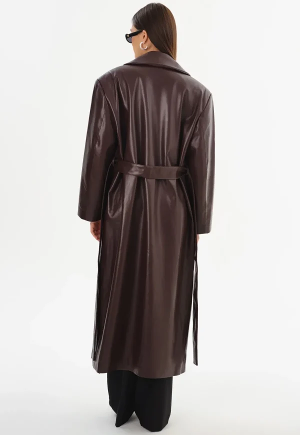 New Sarita Recycled Leather Maxi Coat - Mahogany Women Coats