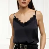 Online Satin Lace Cami - Black Women Tops & Tees