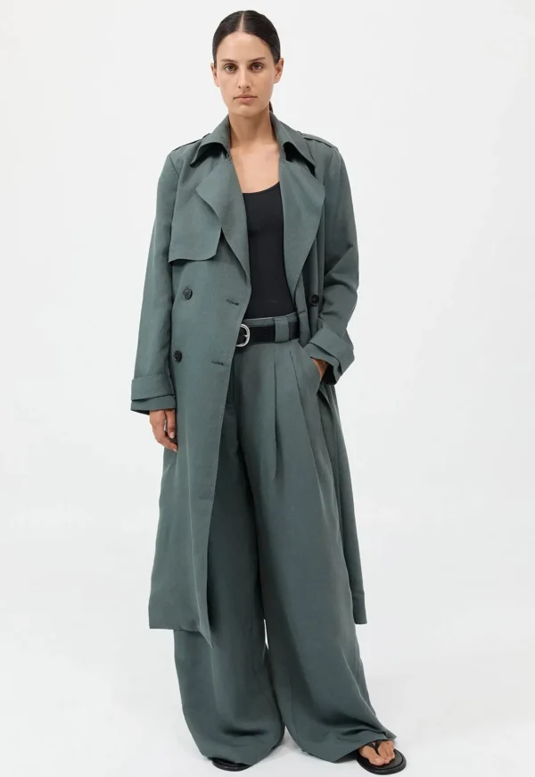 Clearance Soft Tailored Trench - Balsam Green Women Coats