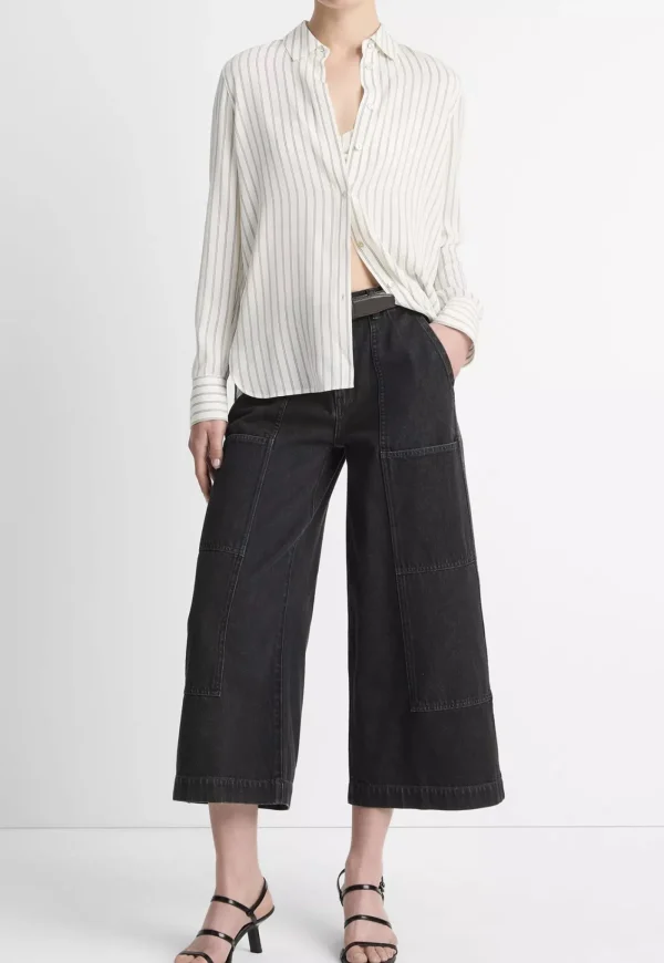 Discount Striped Stretch-Silk Slim-Fit Blouse - Pale Bone Women Tops & Tees