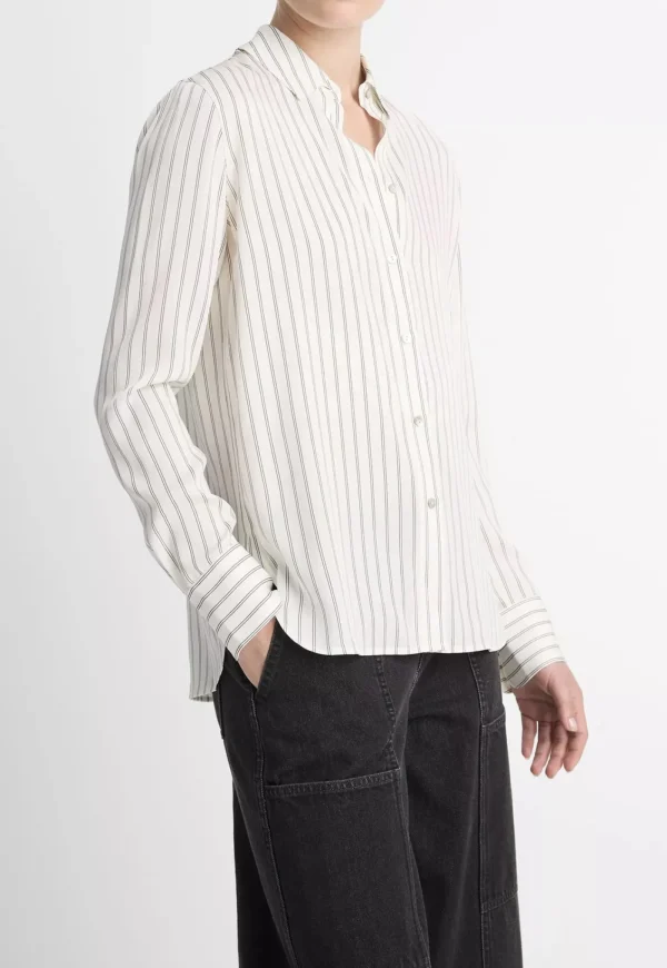 Discount Striped Stretch-Silk Slim-Fit Blouse - Pale Bone Women Tops & Tees