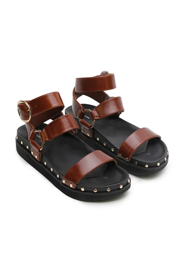 Sale Studded Sandal - Cognac Women Footwear | Slides & Sandals