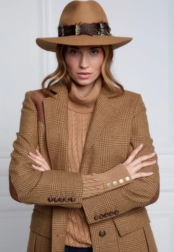 Hot Trilby Hat Iridescent Feather Band - Camel Women Hats | Hats