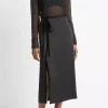 Discount Velvet Trim Side Slit Skirt - Black Women Skirts